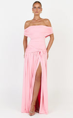 Off Shoulder Draped Sash Dress in Pink