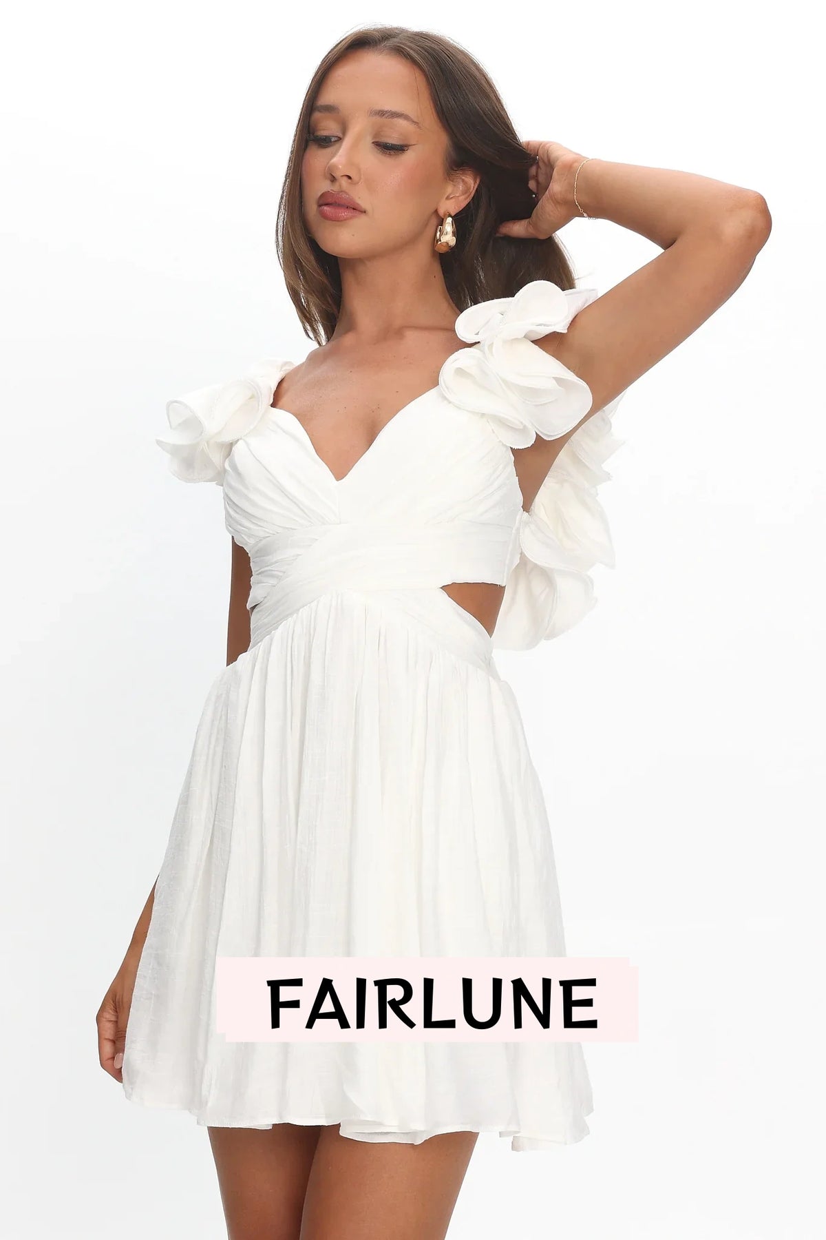 Adagio Lace-Up Back Mini Dress Off White