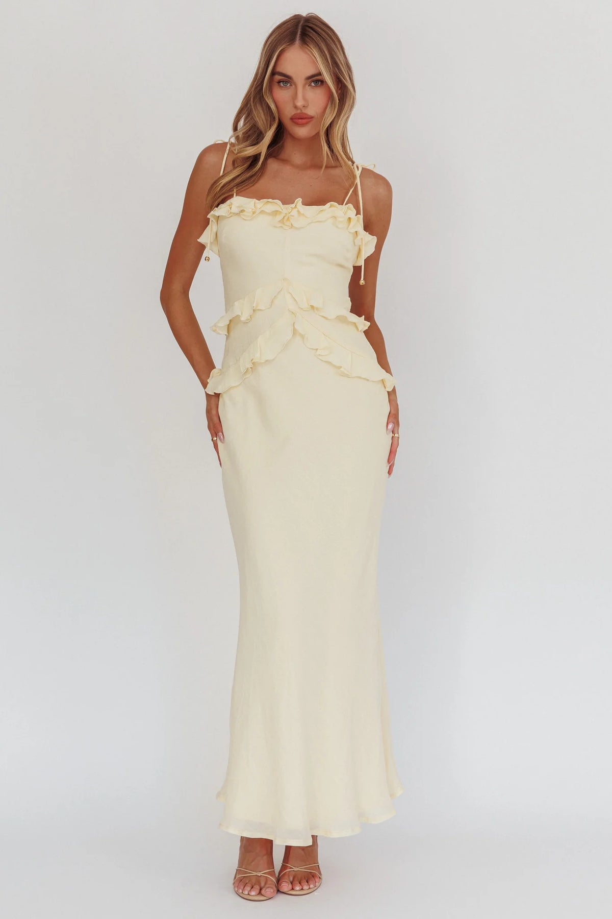 On A Roll Frill Trim Maxi Dress Yellow