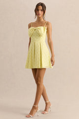 Elina | Lemon Square-Neck Mini Dress With Bow Detail