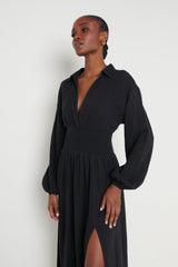 Loretta Shirred Midaxi Dress - Black