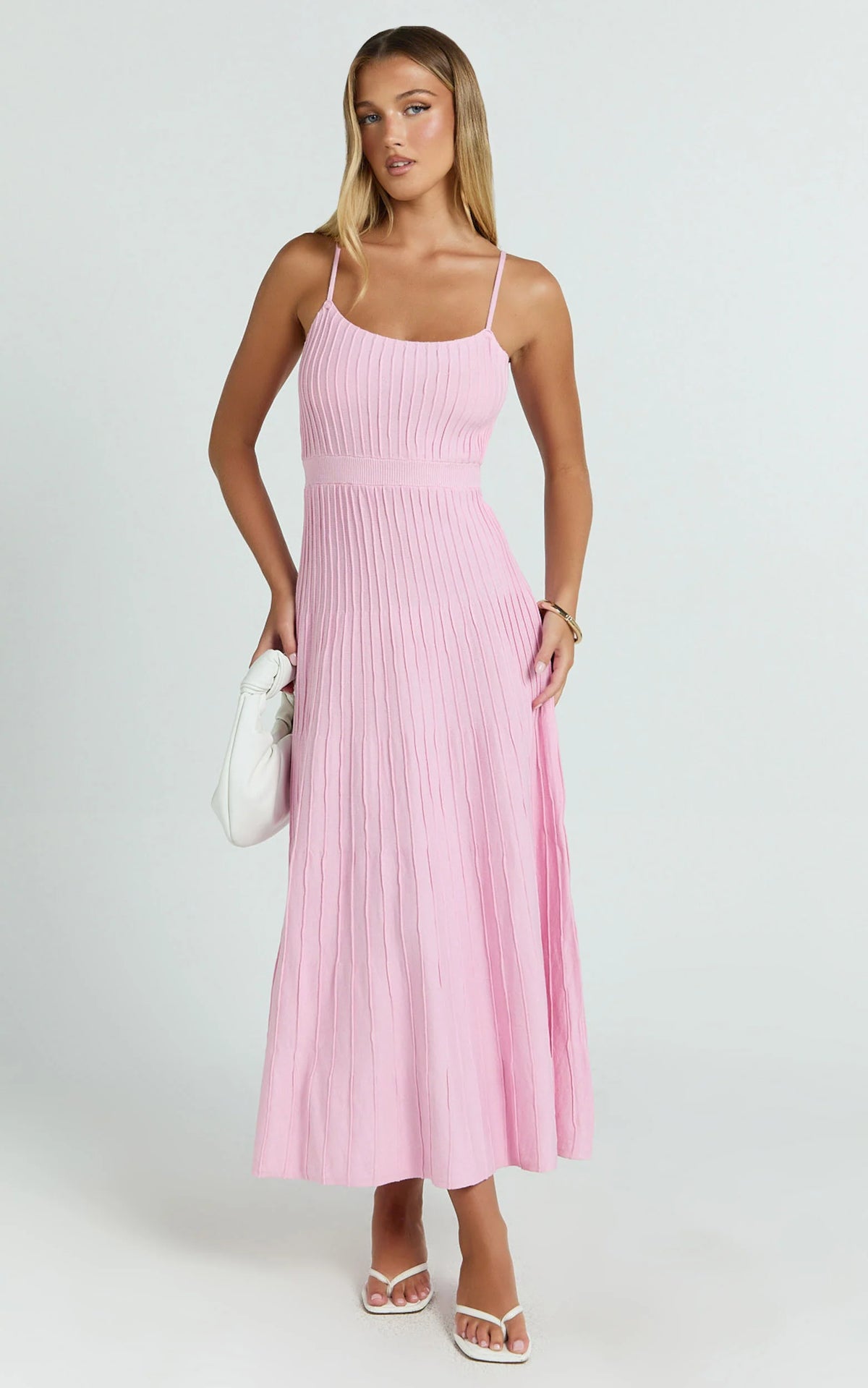 Panelled Knit Dress in Pale Pink