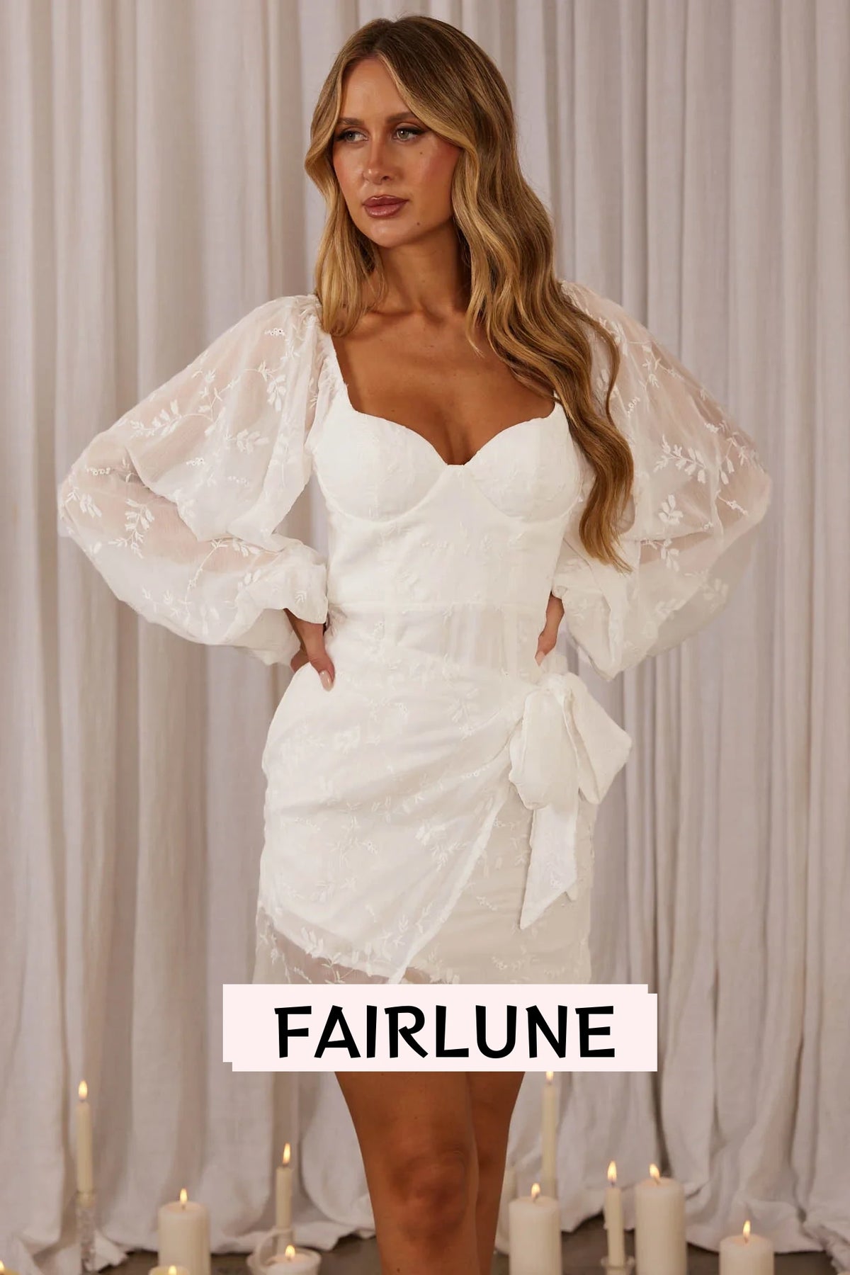 Aphrodite Long Sleeve Embroidered Dress White