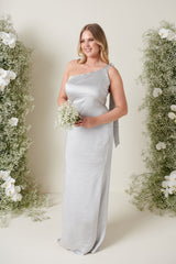 Amelia Tie Maxi Bridesmaid Dress - Matte Silver