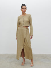 Abigail Button Front Linen Blouse - Olive