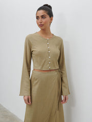 Abigail Button Front Linen Blouse - Olive