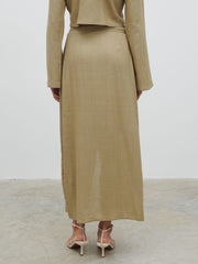Abigail Wrap Linen Midaxi Skirt - Olive