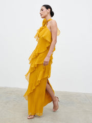 Addison Corsage Ruffle Maxi Dress - Yellow Ochre