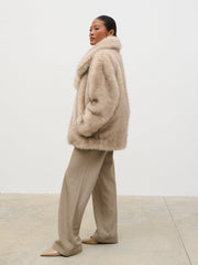 Agatha Short Faux Fur Coat - Beige Marl