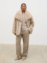 Agatha Short Faux Fur Coat - Beige Marl