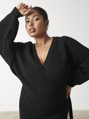 Aidan Cosy Wrap Dress Curve - Black