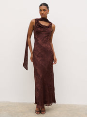 Ainsley Cowl Devore Neck Maxi Slip - Brown