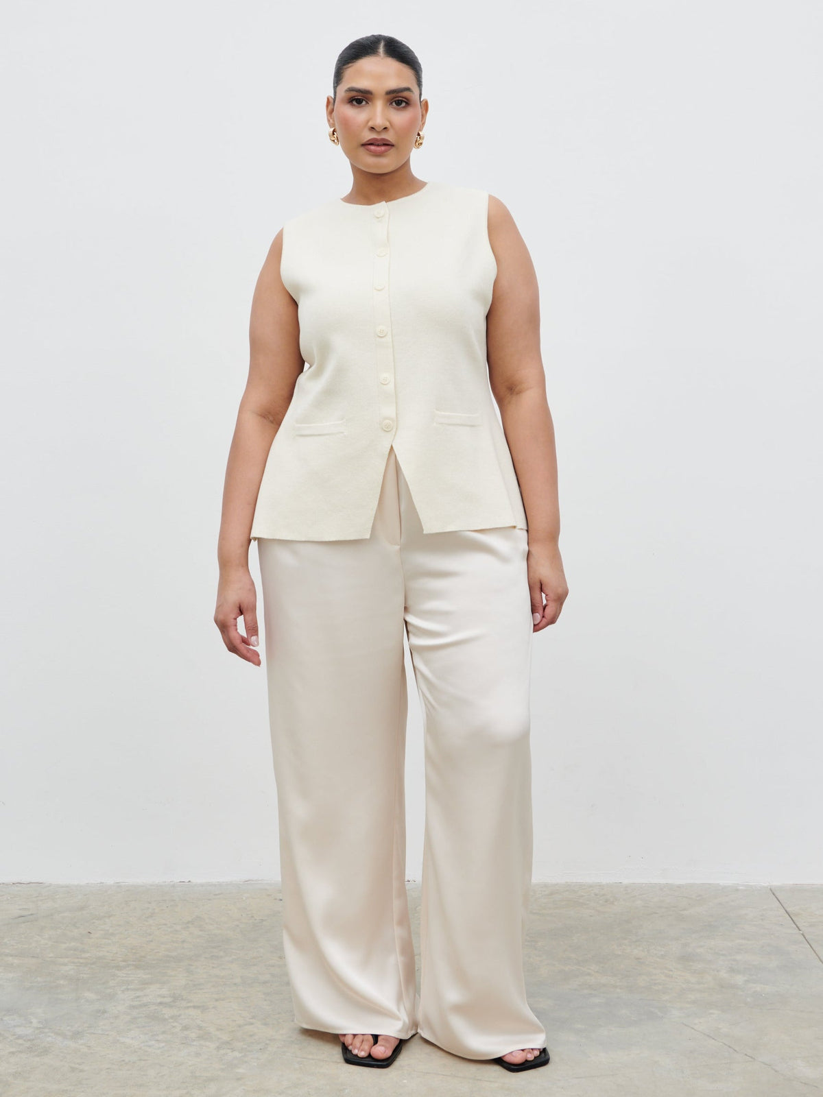 Alba Knit Longline Waistcoat Curve - Cream