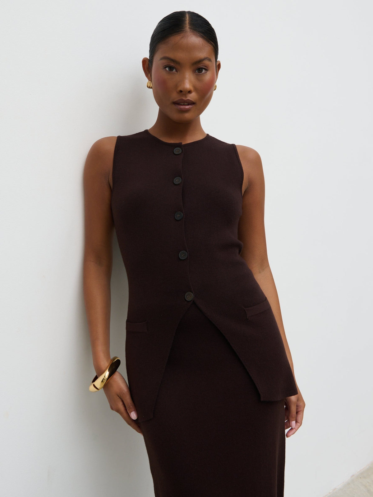 Alba Knit Waistcoat - Chocolate