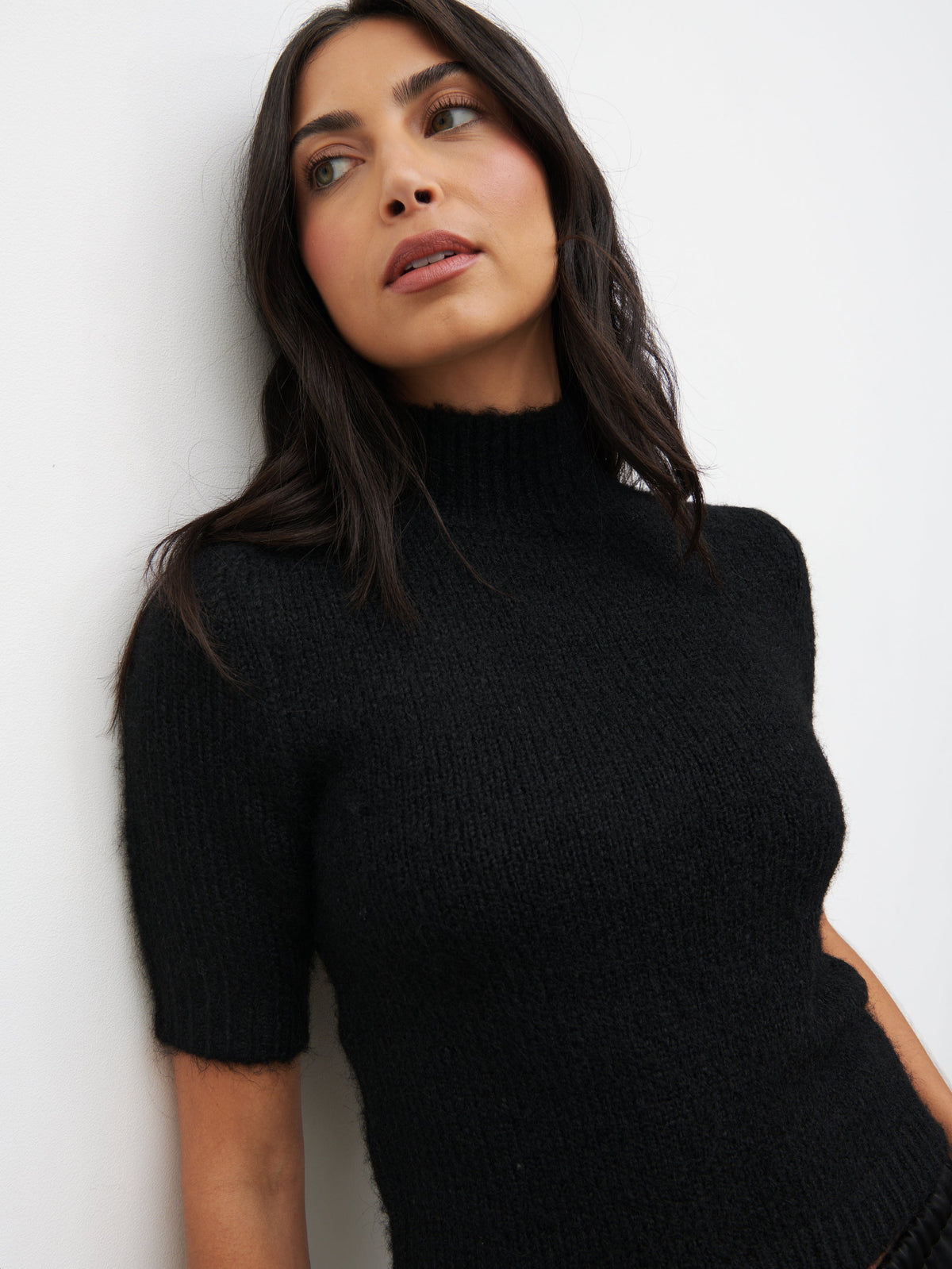 Alia Fluffy High Neck Knit Top - Black