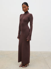 Alina High Neck Knit Midaxi Dress - Brown