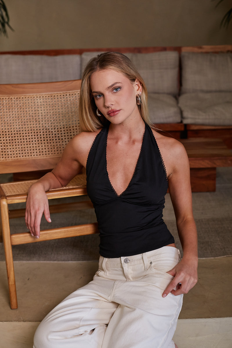 Ally Halter Lace Trim Tank Top