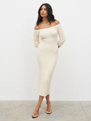 Alora Fluffy Knit Midaxi Dress - Cream
