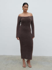Alora Fluffy Knit Midaxi Dress - Chocolate Plum