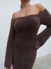 Alora Fluffy Knit Midaxi Dress - Chocolate Plum