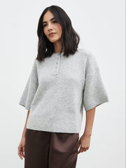 Amari Fluffy Knit Top - Grey Marl