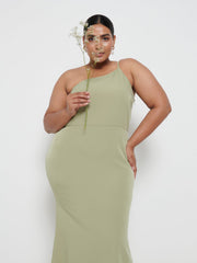 Amelia Crepe Maxi Bridesmaid Dress Curve - Olive