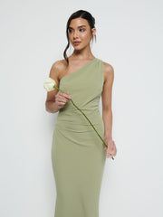 Amelia Crepe Ruched Maxi Bridesmaid Dress - Olive