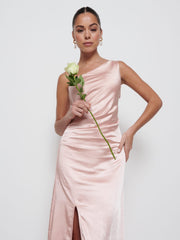 Amelia Ruched Maxi Bridesmaid Dress - Matte True Blush