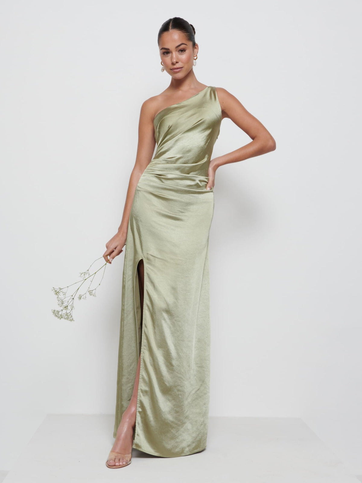 Amelia Ruched Maxi Bridesmaid Dress - Matte Olive