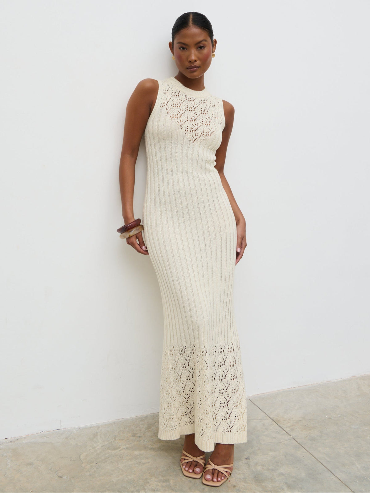 Amiri Crotchet Knit Midaxi Dress - Cream