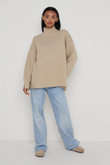 Amory Grown Neck Knit Jumper - Beige