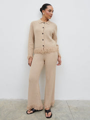 Analeia Fringe Knit Cardigan - Beige