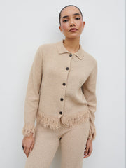 Analeia Fringe Knit Cardigan - Beige