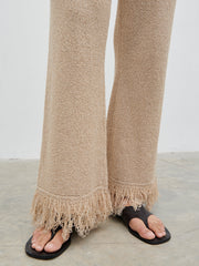 Analeia Fringe Knit Trousers - Beige