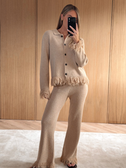 Analeia Fringe Knit Trousers - Beige