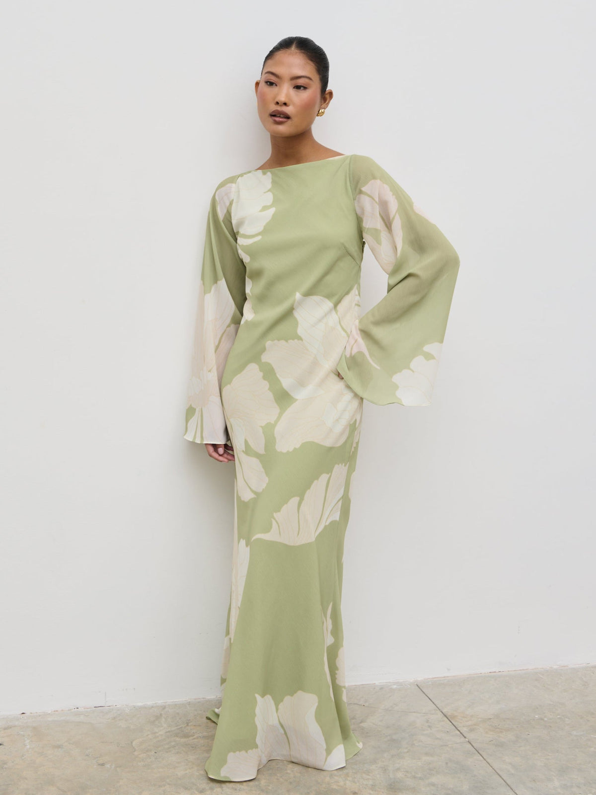 Primrose Kimono Sleeve Maxi Dress - Olive Floral