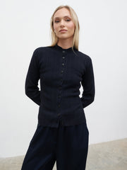 Ariana Fitted Knit Buttoned Cardigan - Navy