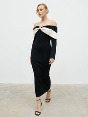 Aroma Bardot Trim Knit Midaxi Dress - Black and Cream
