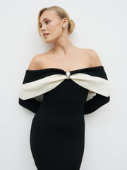 Aroma Bardot Trim Knit Midaxi Dress - Black and Cream