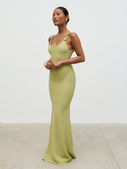 Astrid Rosette Sleeve Knit Maxi Dress - Green