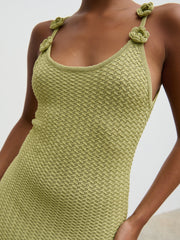 Astrid Rosette Sleeve Knit Maxi Dress - Green