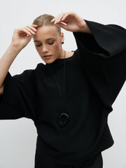 Aurelie Drape Sleeve Knit Jumper - Black