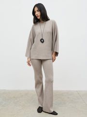 Aurelie Drape Sleeve Knit Jumper - Dark Taupe