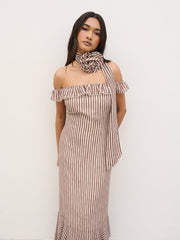 Aveline Bardot Maxi Dress - Brown and Cream Stripe