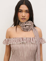 Aveline Bardot Maxi Dress - Brown and Cream Stripe