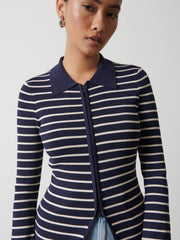 Avery Striped Zip Knit Top - Navy and Cream