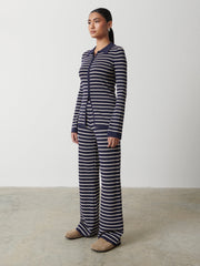 Avery Striped Zip Knit Top - Navy and Cream