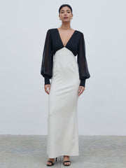 Ayla Contrast Maxi Dress - Black and White