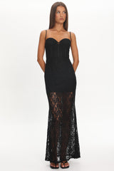 Clover Sweetheart Neckline Maxi Dress Lace Black