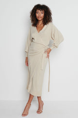 Beau Wrap Midi Dress - Beige